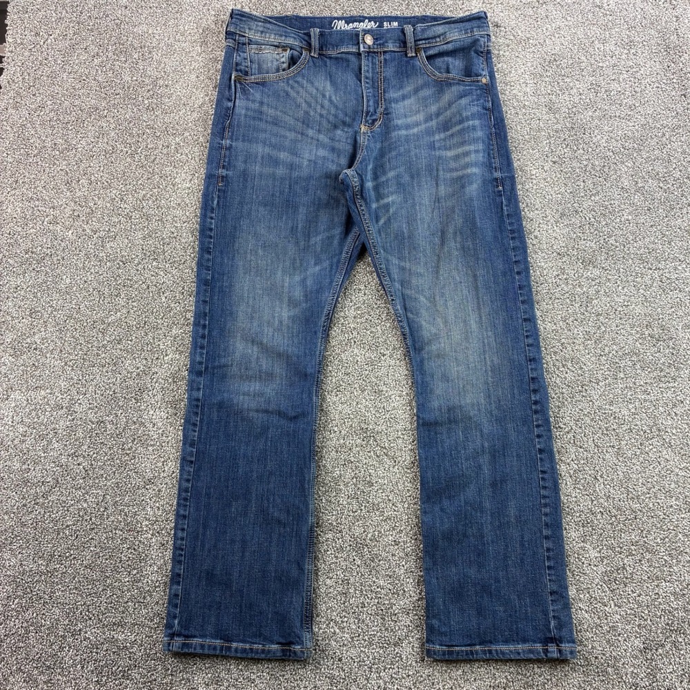 Wrangler Retro Slim Boot Jeans Mens 34x32 Blue Cotton Western Whiskers 10WLT77LY